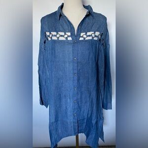 NEW w/TAGS Hayden button up denim dress w/metal front detailing crochet back Med